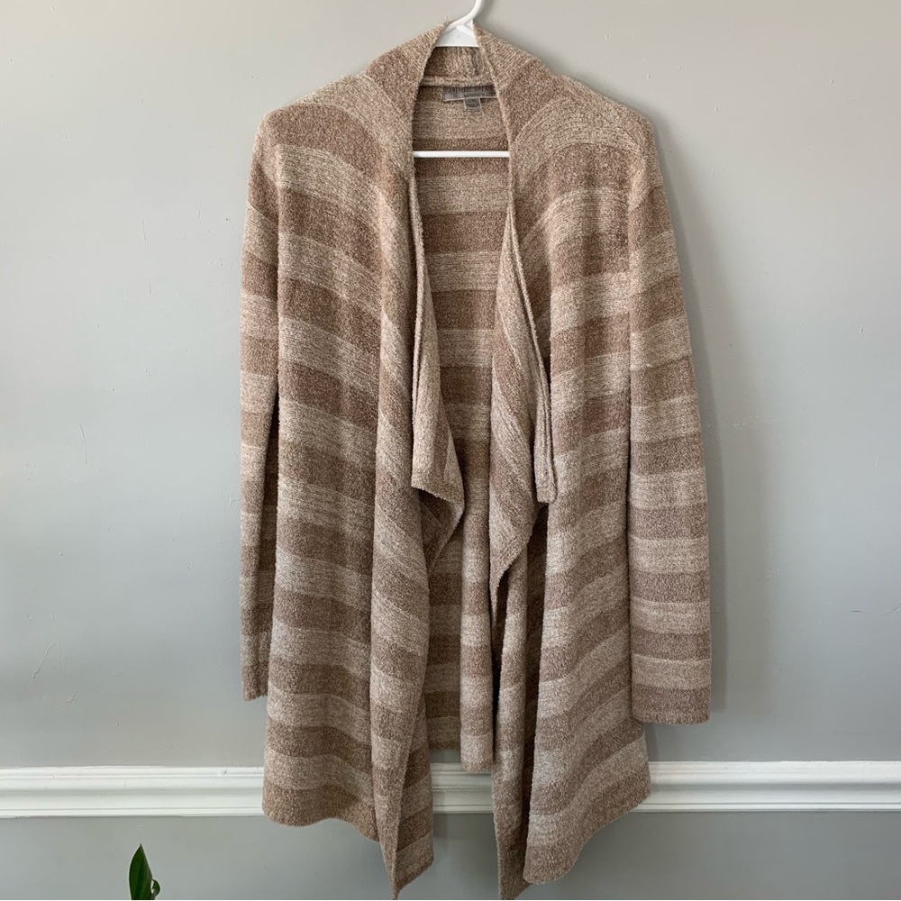 Barefoot dreams bamboo chic lite tan stripe sweater cardigan size S/M - Picture 1 of 7